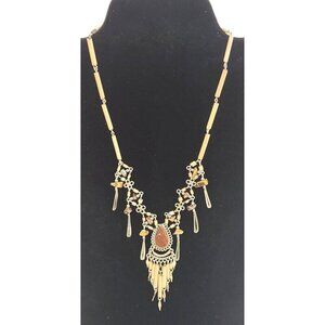 Handmade Bohemian Necklace With Brown Wood Beads & Dangle Accents